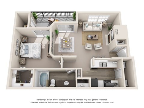 Floor plan for 1 bed, 1 bath, 792 sqft